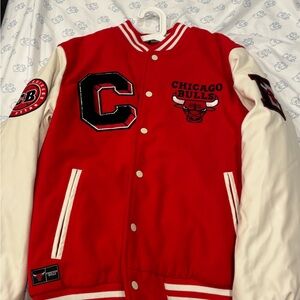 NBA Chicago Bulls Red and White Varsity Jacket
